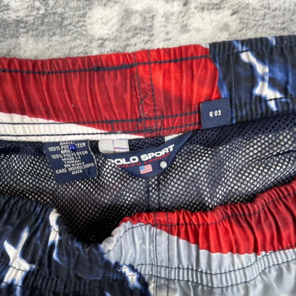 Vtg‎ Polo Sport Swim Trunks Mens XXL Red White Blue American Flag